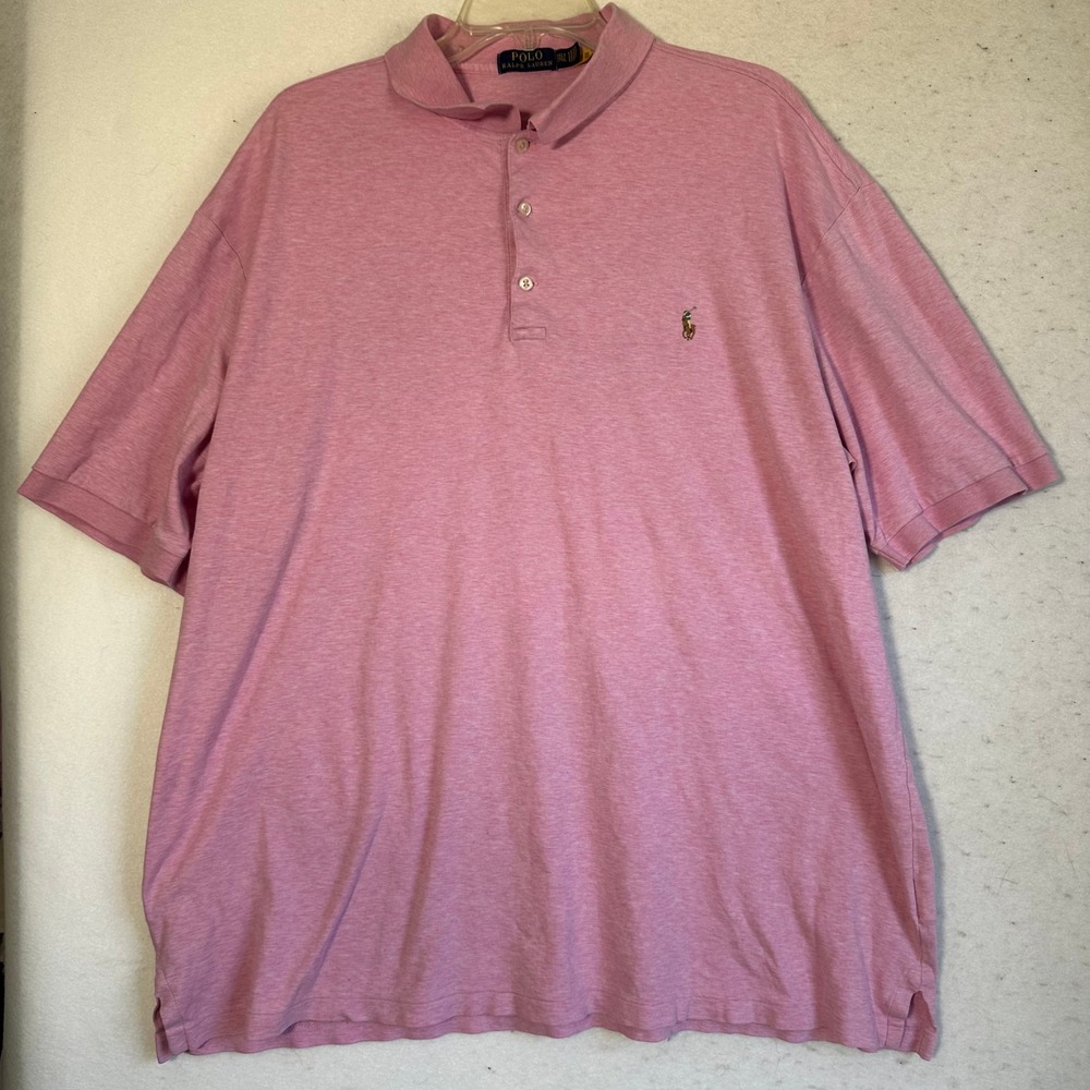 Polo Ralph Lauren Mens 2XLT Pink Heather Short Sleeve Cotton Polo Shirt Logo